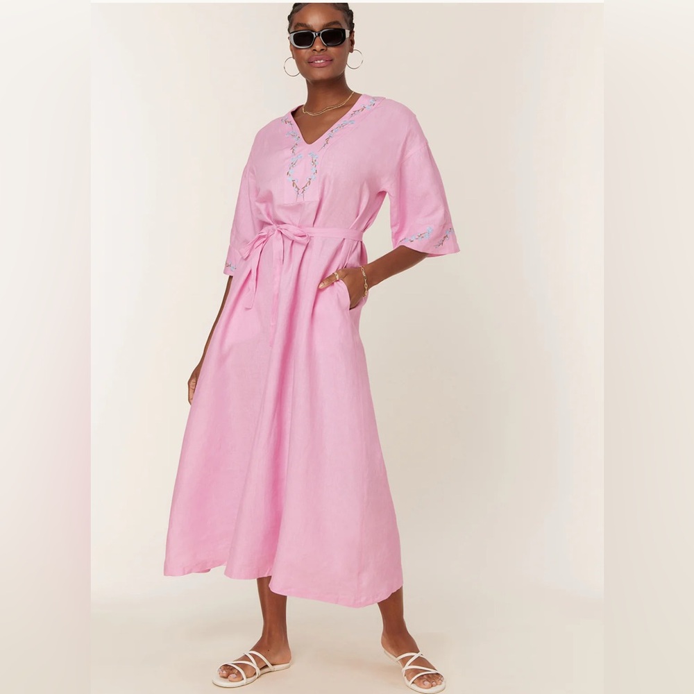 NWT Fanm Mon x Andie Pink Linen Kaftan Dress Resort Wear